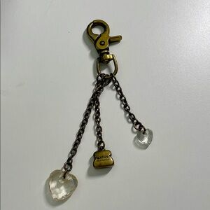 Elegant Gold-Tone bag charm with Heart and Crystal Charms